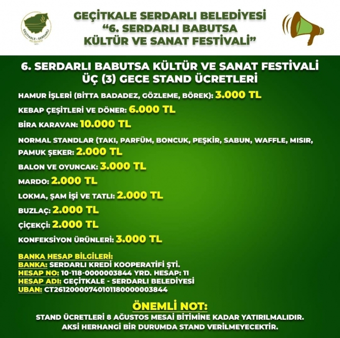 6. Serdarlı Babutsa Kültür ve Sanat Festivali başlıyor